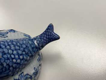A Dutch Delft blue and white butter tub in the shape of a mermaid, 18th C.